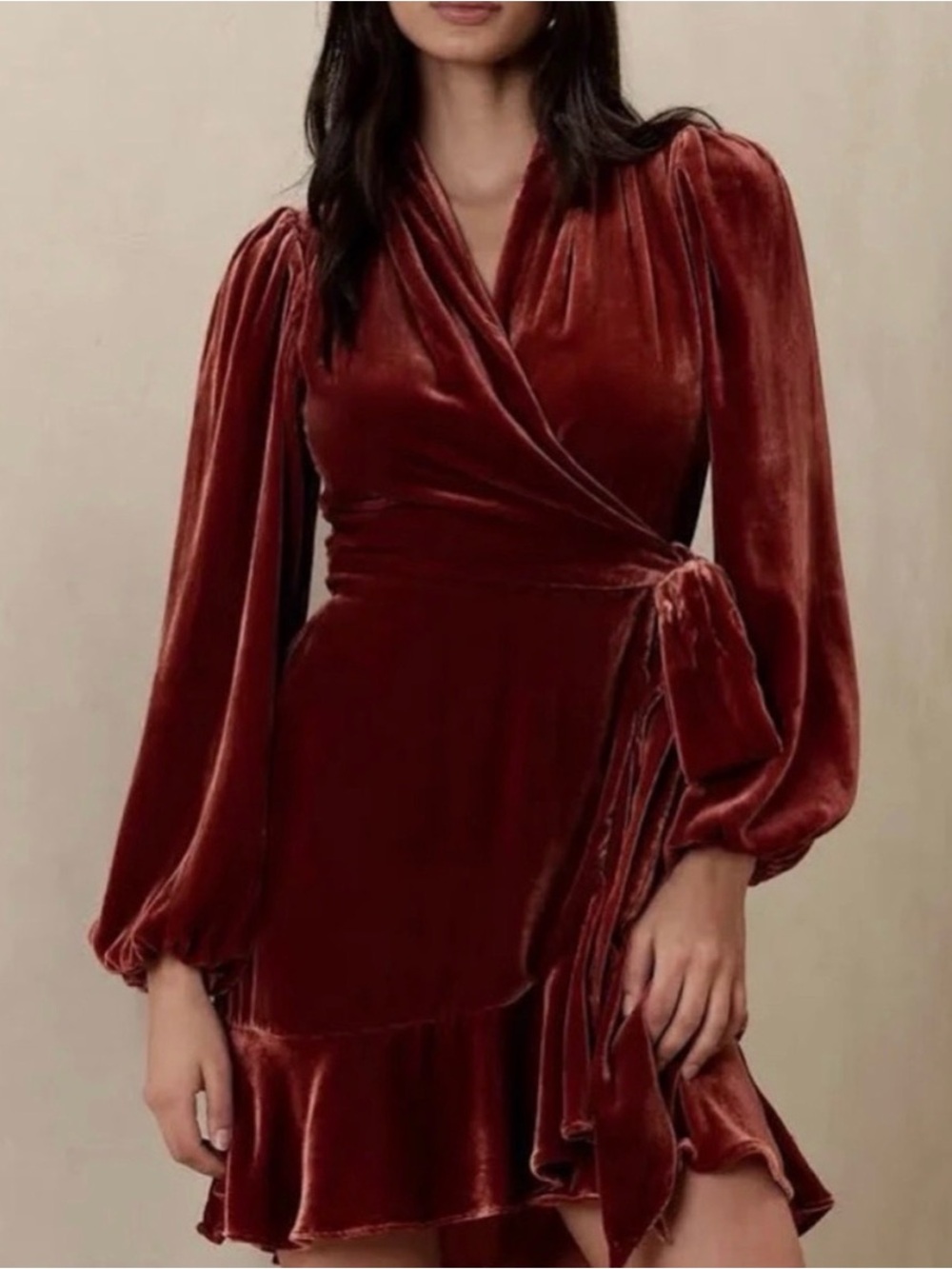 Banana Republic Velvet Wrap Dress - Rust Red